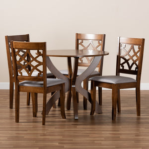 Baxton Studio Baxton Studio 5-Piece Grey Fabric Upholstered Dining Set with Walnut Wood Finish for Modern Homes Sandra-Grey/Walnut-5PC Dining Set