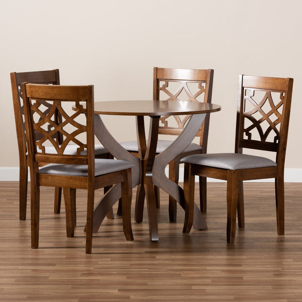 Baxton Studio Baxton Studio 5-Piece Grey Fabric Upholstered Dining Set with Walnut Wood Finish for Modern Homes Sandra-Grey/Walnut-5PC Dining Set