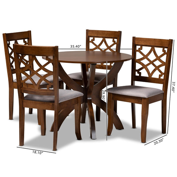 Baxton Studio Baxton Studio 5-Piece Grey Fabric Upholstered Dining Set with Walnut Wood Finish for Modern Homes Sandra-Grey/Walnut-5PC Dining Set