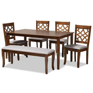 Baxton Studio Baxton Studio 6-Piece Dining Set - Modern Grey Fabric Upholstered Chairs & Walnut Brown Table Design RH331C-Grey/Walnut-6PC Dining Set