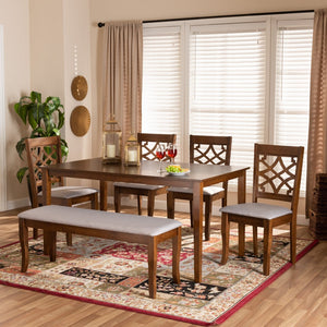 Baxton Studio Baxton Studio 6-Piece Dining Set - Modern Grey Fabric Upholstered Chairs & Walnut Brown Table Design RH331C-Grey/Walnut-6PC Dining Set