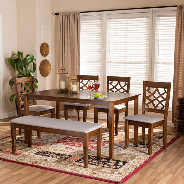 Baxton Studio Baxton Studio 6-Piece Dining Set - Modern Grey Fabric Upholstered Chairs & Walnut Brown Table Design RH331C-Grey/Walnut-6PC Dining Set