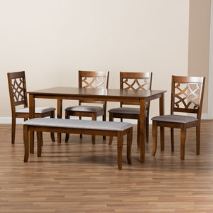 Baxton Studio Baxton Studio 6-Piece Dining Set - Modern Grey Fabric Upholstered Chairs & Walnut Brown Table Design RH331C-Grey/Walnut-6PC Dining Set