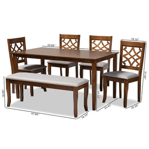 Baxton Studio Baxton Studio 6-Piece Dining Set - Modern Grey Fabric Upholstered Chairs & Walnut Brown Table Design RH331C-Grey/Walnut-6PC Dining Set