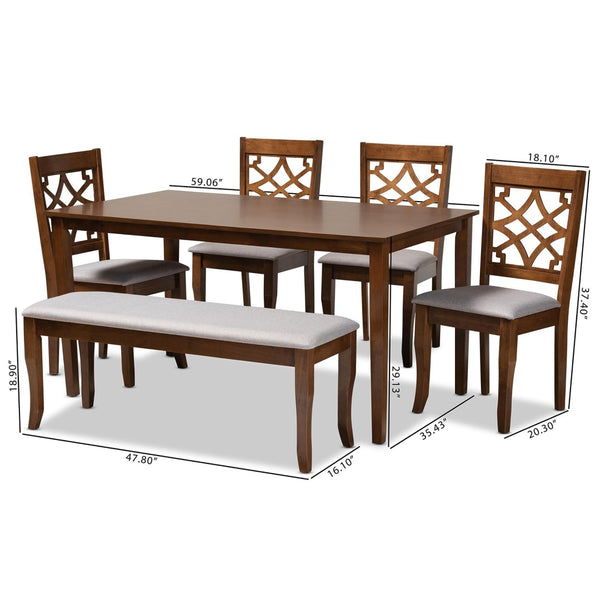 Baxton Studio Baxton Studio 6-Piece Dining Set - Modern Grey Fabric Upholstered Chairs & Walnut Brown Table Design RH331C-Grey/Walnut-6PC Dining Set
