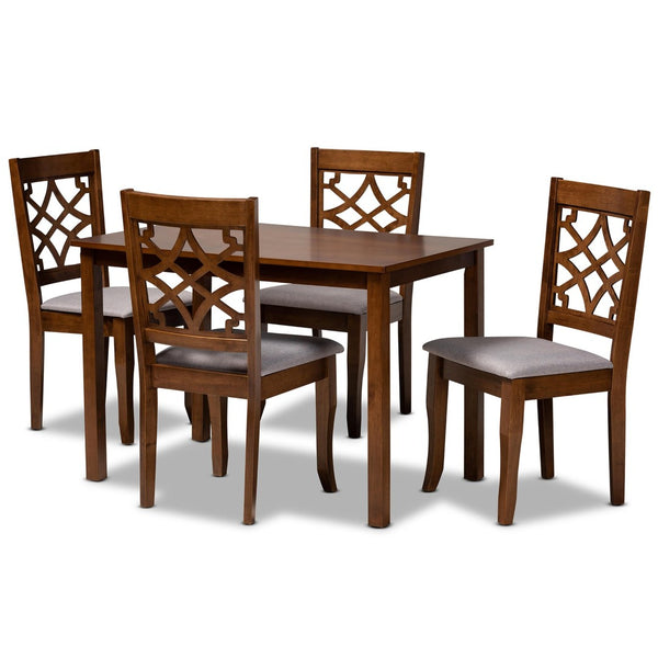Baxton Studio Baxton Studio Celina 5-Piece Modern Dining Set with Grey Upholstery & Walnut Brown Finish for Elegance Celina-Grey/Walnut-5PC Dining Set