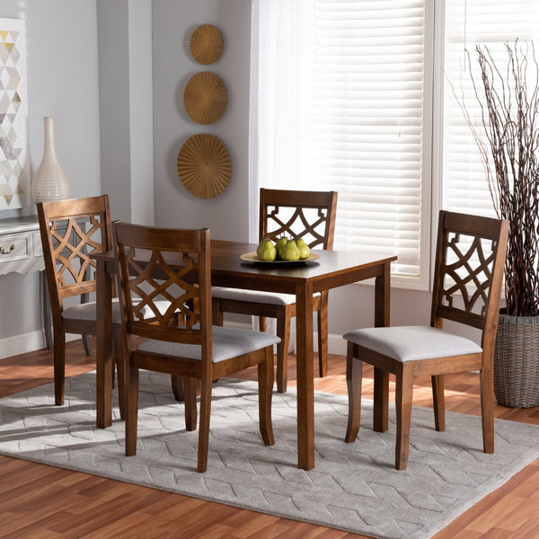 Baxton Studio Baxton Studio Celina 5-Piece Modern Dining Set with Grey Upholstery & Walnut Brown Finish for Elegance Celina-Grey/Walnut-5PC Dining Set