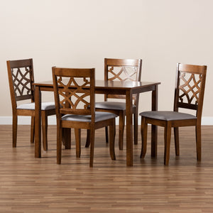 Baxton Studio Baxton Studio Celina 5-Piece Modern Dining Set with Grey Upholstery & Walnut Brown Finish for Elegance Celina-Grey/Walnut-5PC Dining Set