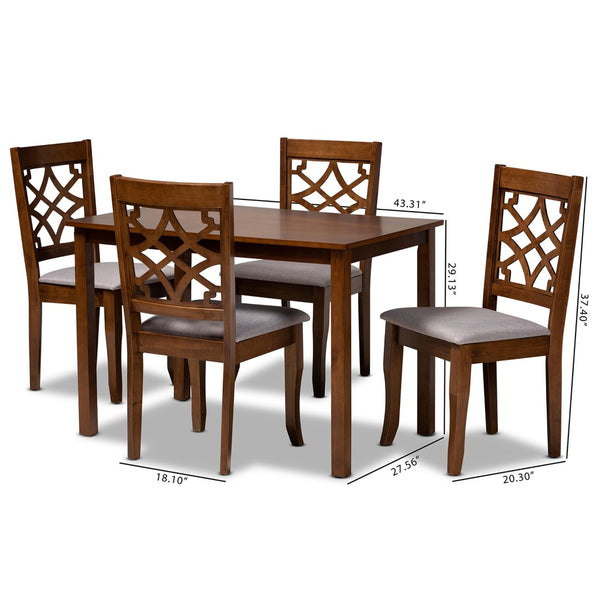 Baxton Studio Baxton Studio Celina 5-Piece Modern Dining Set with Grey Upholstery & Walnut Brown Finish for Elegance Celina-Grey/Walnut-5PC Dining Set