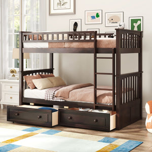 English Elm Twin Over Solid Pine Bunk Bed with Rolling Drawers and Convertible Platform GX000240AAP