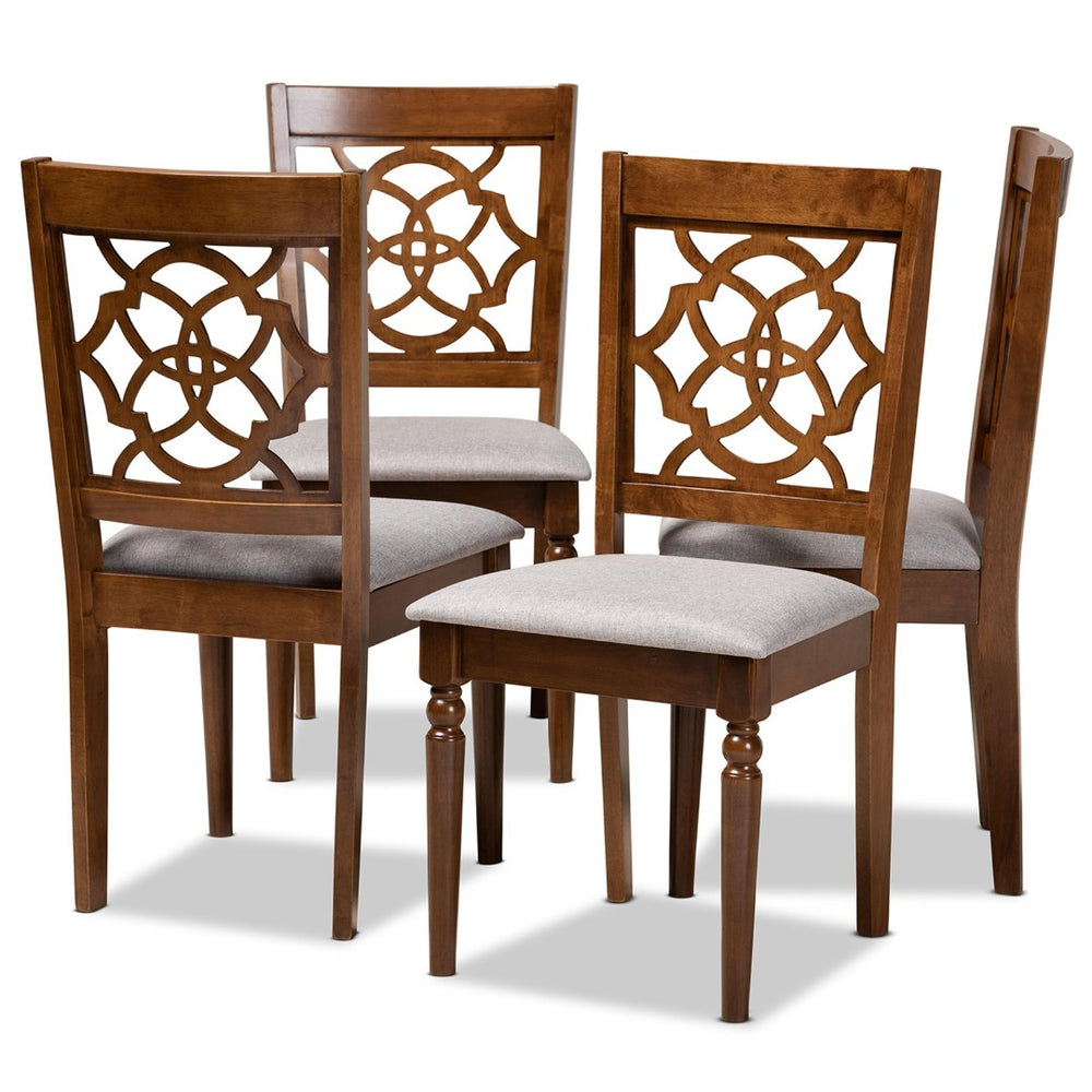 Baxton Studio Baxton Lylah Modern Grey Upholstered Dining Chair Set – 4-Piece with Walnut Finish for Stylish Comfort RH332C-Grey/Walnut-DC-4PK