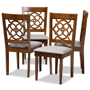 Baxton Studio Baxton Lylah Modern Grey Upholstered Dining Chair Set – 4-Piece with Walnut Finish for Stylish Comfort RH332C-Grey/Walnut-DC-4PK