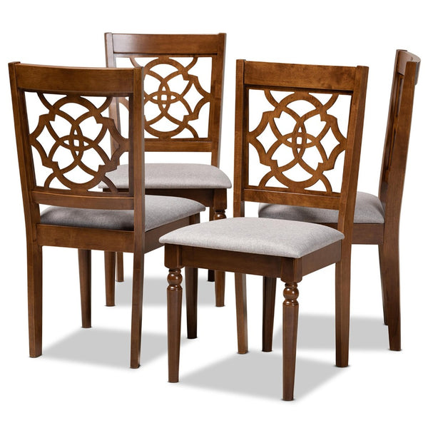 Baxton Studio Baxton Lylah Modern Grey Upholstered Dining Chair Set – 4-Piece with Walnut Finish for Stylish Comfort RH332C-Grey/Walnut-DC-4PK