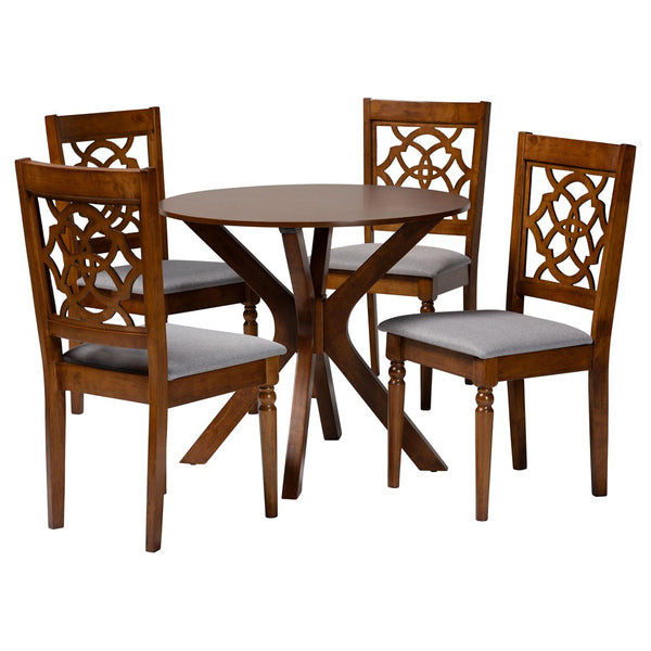 Baxton Studio Baxton Studio Sadie 5-Piece Dining Set - Modern Grey & Walnut Wood, Stylish Comfort for Any Space Sadie-Grey/Walnut-5PC Dining Set