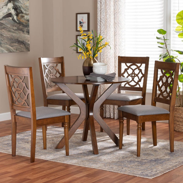 Baxton Studio Baxton Studio Sadie 5-Piece Dining Set - Modern Grey & Walnut Wood, Stylish Comfort for Any Space Sadie-Grey/Walnut-5PC Dining Set