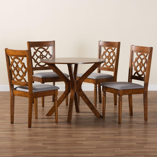Baxton Studio Baxton Studio Sadie 5-Piece Dining Set - Modern Grey & Walnut Wood, Stylish Comfort for Any Space Sadie-Grey/Walnut-5PC Dining Set