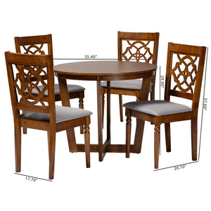 Baxton Studio Baxton Studio Valerie 5-Piece Dining Set - Modern Round Table with Stylish Grey Upholstered Chairs Ferne-Grey/Walnut-5PC Dining Set