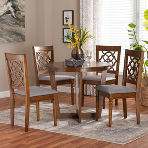 Baxton Studio Baxton Studio Valerie 5-Piece Dining Set - Modern Round Table with Stylish Grey Upholstered Chairs Ferne-Grey/Walnut-5PC Dining Set