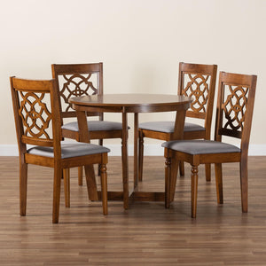 Baxton Studio Baxton Studio Valerie 5-Piece Dining Set - Modern Round Table with Stylish Grey Upholstered Chairs Ferne-Grey/Walnut-5PC Dining Set