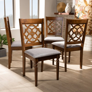 Baxton Studio Baxton Lylah Modern Grey Upholstered Dining Chair Set – 4-Piece with Walnut Finish for Stylish Comfort RH332C-Grey/Walnut-DC-4PK