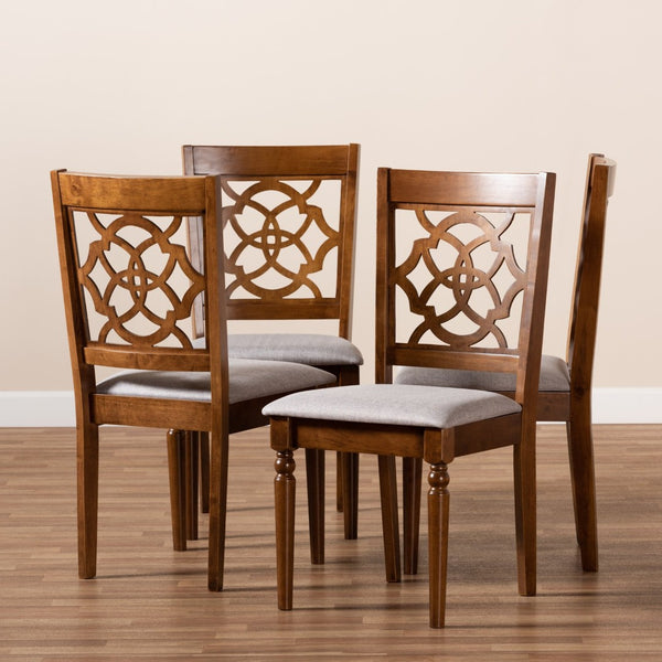 Baxton Studio Baxton Lylah Modern Grey Upholstered Dining Chair Set – 4-Piece with Walnut Finish for Stylish Comfort RH332C-Grey/Walnut-DC-4PK