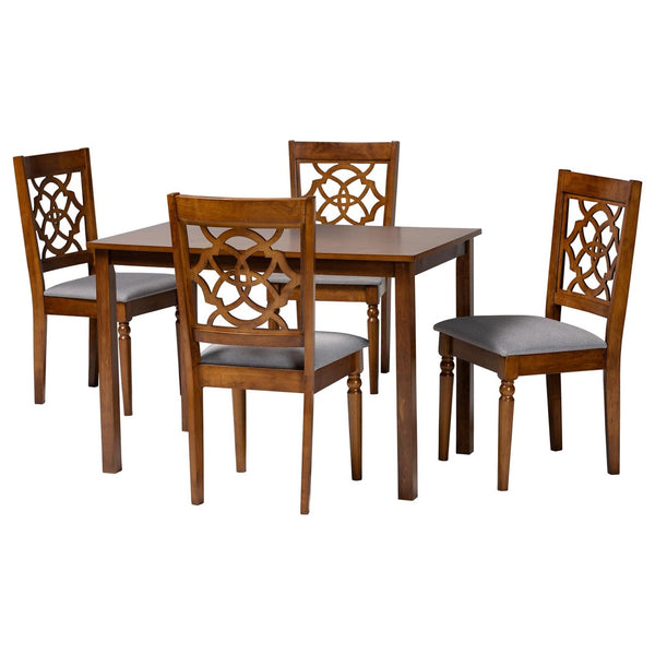 Baxton Studio Baxton Renaud Modern 5-Piece Dining Set in Grey & Walnut – Stylish Comfort for Small Spaces Felicia-Grey/Walnut-5PC Dining Set