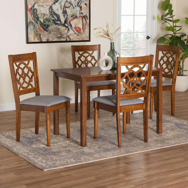 Baxton Studio Baxton Renaud Modern 5-Piece Dining Set in Grey & Walnut – Stylish Comfort for Small Spaces Felicia-Grey/Walnut-5PC Dining Set