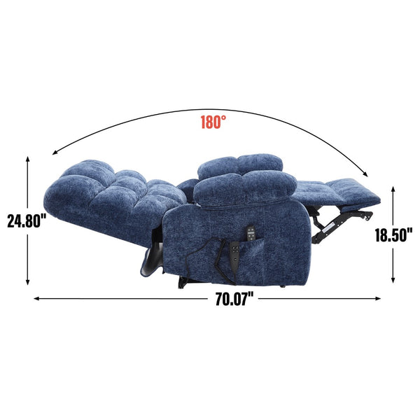 English Elm Lift Power Recliner Chenille Chair Dual Motor Massage Heat 350 Lb Capacity Living Room Blue W3224P288636
