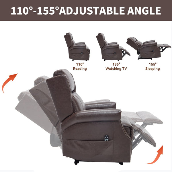 English Elm Emon's Overstuffed Chenille Power Lift Recliner with Massage Heat and Charging Ports Antique Brown W1803S00092