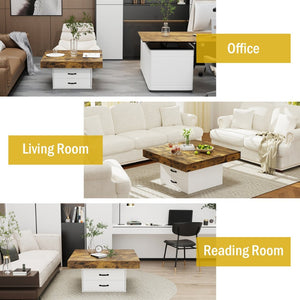 English Elm Coffee Table Square Led Lit Engineered Wood Farmhouse Design with Storage Drawers White W1550P317688