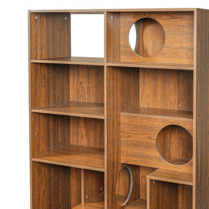 English Elm Modern Wood Grain Bookshelf Cat Habitat with Climbing Cubbies for Living Room Brown N752P395027D