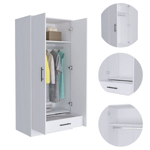 English Elm Rio White Double Door Armoire 71" High with Hanging Rod, Spacious Top Shelf & Hidden Bottom Drawer B128S00112