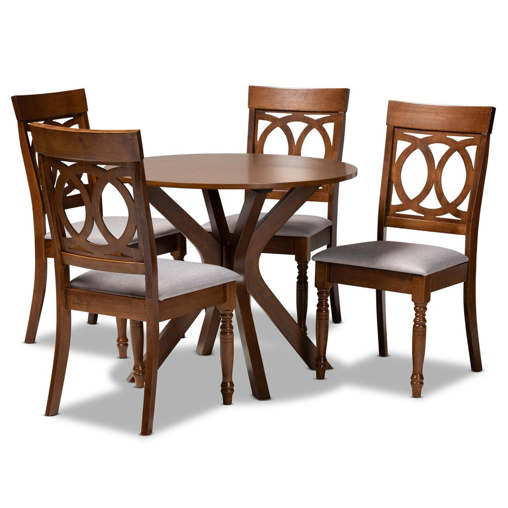 Baxton Studio Baxton Studio Jessie 5-Piece Dining Set: Modern Grey Upholstered Chairs & Walnut Brown Table Design Jessie-Grey/Walnut-5PC Dining Set