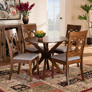 Baxton Studio Baxton Studio Jessie 5-Piece Dining Set: Modern Grey Upholstered Chairs & Walnut Brown Table Design Jessie-Grey/Walnut-5PC Dining Set