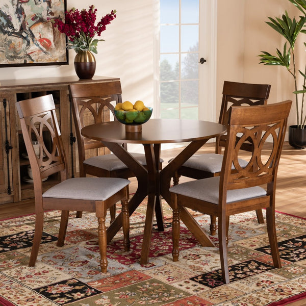 Baxton Studio Baxton Studio Jessie 5-Piece Dining Set: Modern Grey Upholstered Chairs & Walnut Brown Table Design Jessie-Grey/Walnut-5PC Dining Set