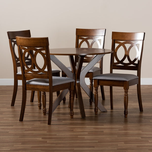 Baxton Studio Baxton Studio Jessie 5-Piece Dining Set: Modern Grey Upholstered Chairs & Walnut Brown Table Design Jessie-Grey/Walnut-5PC Dining Set