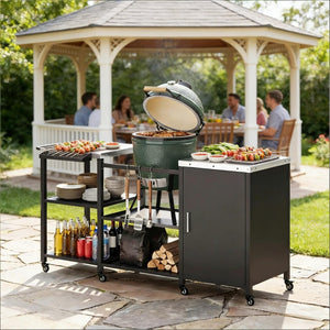 English Elm Heavy Duty Stainless Steel Outdoor Grill Cart with Storage Cabinet and Prep Tables T3971S00198