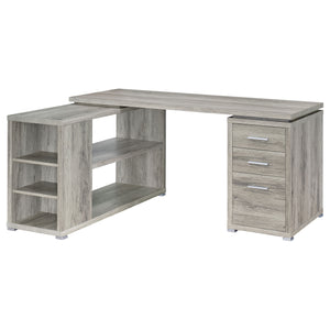 English Elm 1pc L-Shape Desk 60" Home Office Workstation with Three Drawers, Built-In File Cabinet, Shelves Driftwood,Grey 64.76 L x 26.97 W x 10.43 H B011P361979