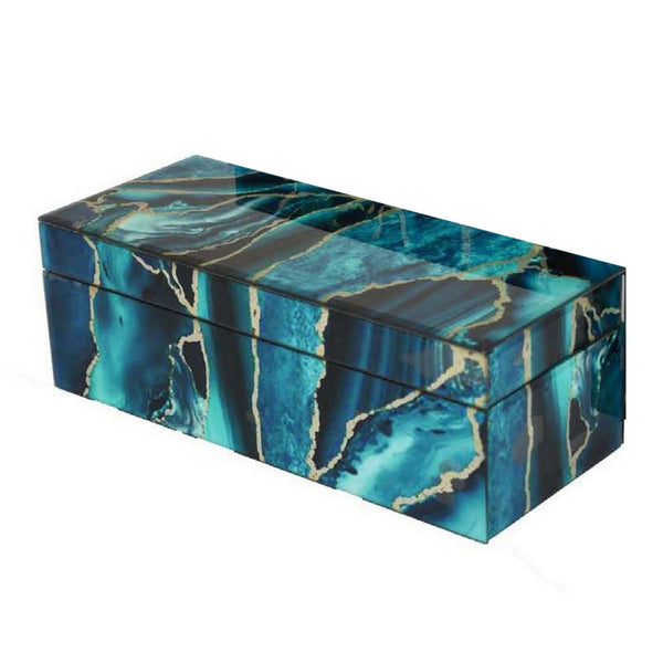 English Elm Jenny Marbled Glass Decorative Box Set Teal Abstract Swirl Vanity Desk Accent B056P416955