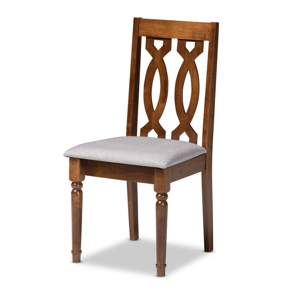 Baxton Studio Baxton Callie Modern 5-Piece Grey Upholstered Dining Set with Walnut Brown Table & Chairs Callie-Grey/Walnut-5PC Dining Set