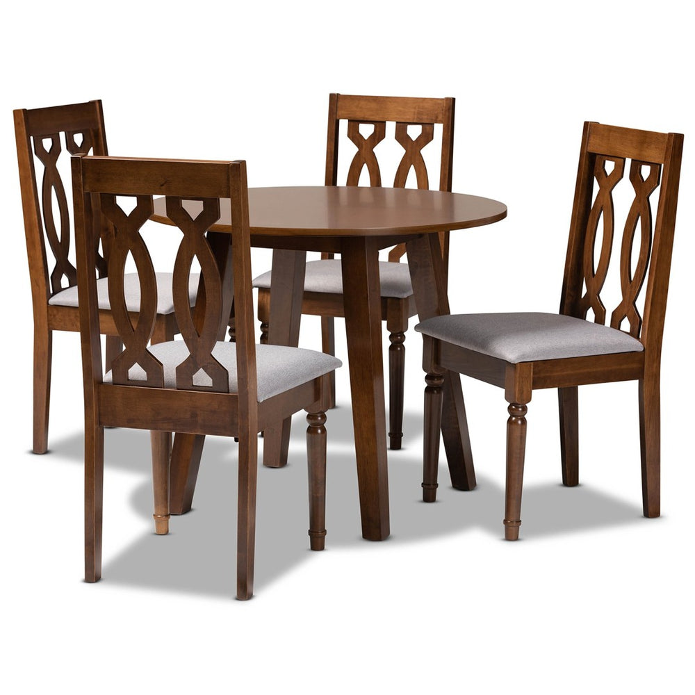 Baxton Studio Baxton Studio Pia 5-Piece Grey Fabric Dining Set with Walnut-Brown Wood - Modern Elegance for Any Space Pia-Grey/Walnut-5PC Dining Set