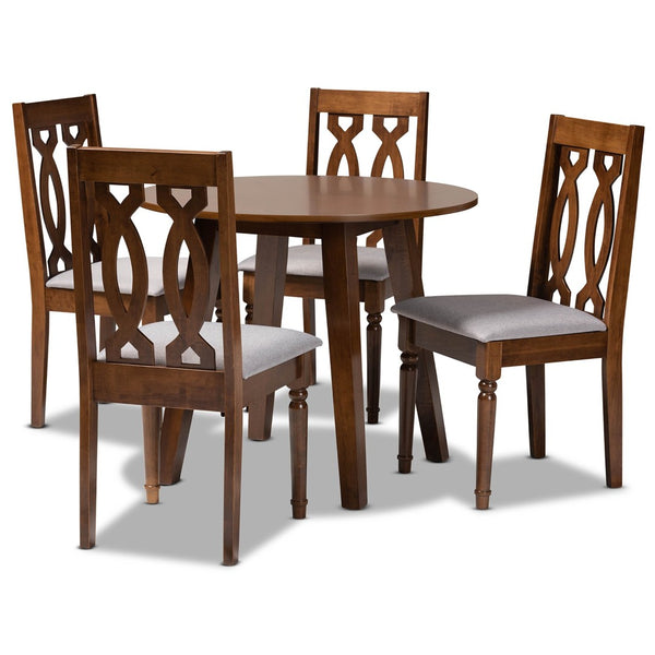 Baxton Studio Baxton Studio Pia 5-Piece Grey Fabric Dining Set with Walnut-Brown Wood - Modern Elegance for Any Space Pia-Grey/Walnut-5PC Dining Set