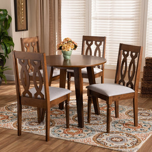 Baxton Studio Baxton Studio Pia 5-Piece Grey Fabric Dining Set with Walnut-Brown Wood - Modern Elegance for Any Space Pia-Grey/Walnut-5PC Dining Set