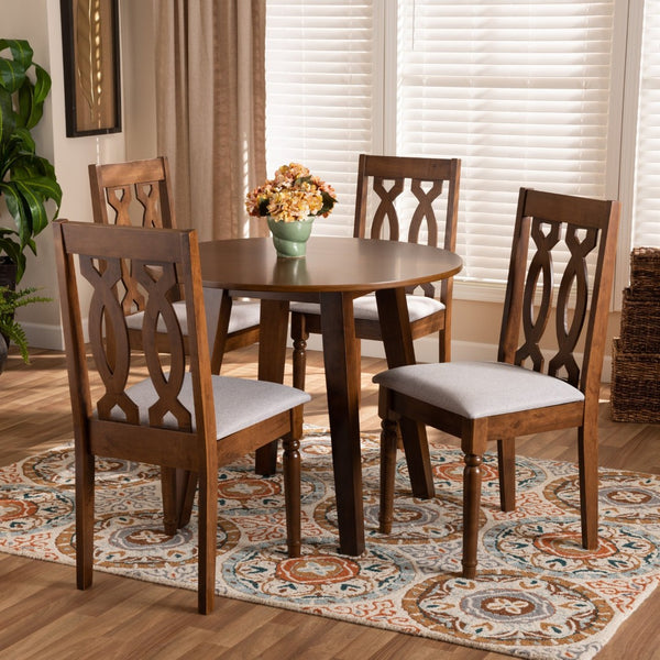Baxton Studio Baxton Studio Pia 5-Piece Grey Fabric Dining Set with Walnut-Brown Wood - Modern Elegance for Any Space Pia-Grey/Walnut-5PC Dining Set