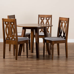 Baxton Studio Baxton Studio Pia 5-Piece Grey Fabric Dining Set with Walnut-Brown Wood - Modern Elegance for Any Space Pia-Grey/Walnut-5PC Dining Set
