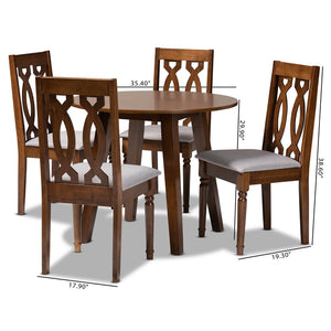 Baxton Studio Baxton Studio Pia 5-Piece Grey Fabric Dining Set with Walnut-Brown Wood - Modern Elegance for Any Space Pia-Grey/Walnut-5PC Dining Set