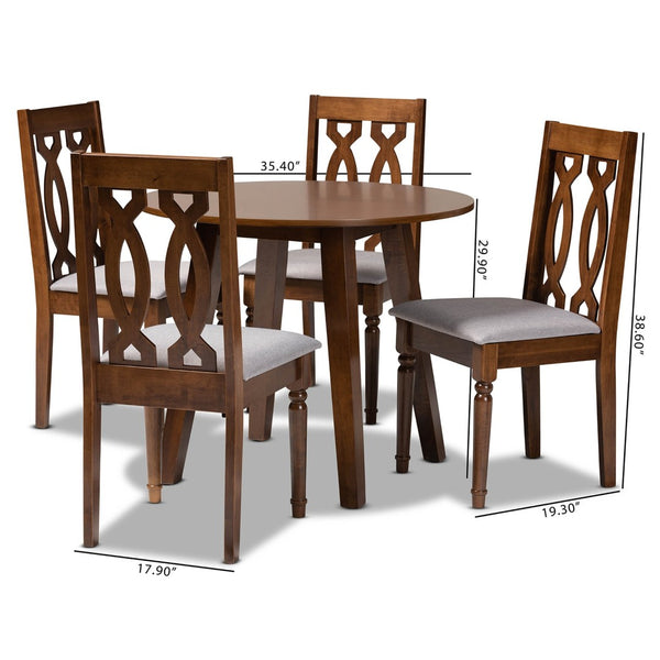 Baxton Studio Baxton Studio Pia 5-Piece Grey Fabric Dining Set with Walnut-Brown Wood - Modern Elegance for Any Space Pia-Grey/Walnut-5PC Dining Set