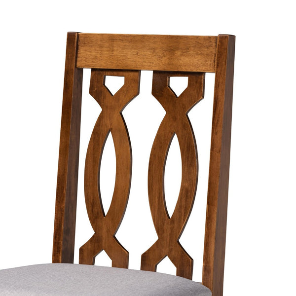 Baxton Studio Baxton Modern 5-Piece Dining Set: Grey Upholstered Chairs & Walnut Brown Circular Table for Elegance Julie-Grey/Walnut-5PC Dining Set