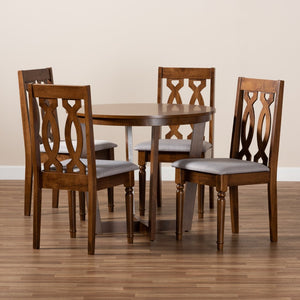 Baxton Studio Baxton Modern 5-Piece Dining Set: Grey Upholstered Chairs & Walnut Brown Circular Table for Elegance Julie-Grey/Walnut-5PC Dining Set