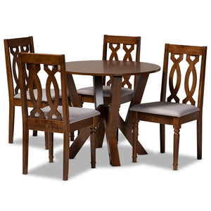 Baxton Studio Baxton Studio Elaine 5-Piece Dining Set: Modern Grey Upholstered Chairs & Walnut Circular Table Elaine-Grey/Walnut-5PC Dining Set